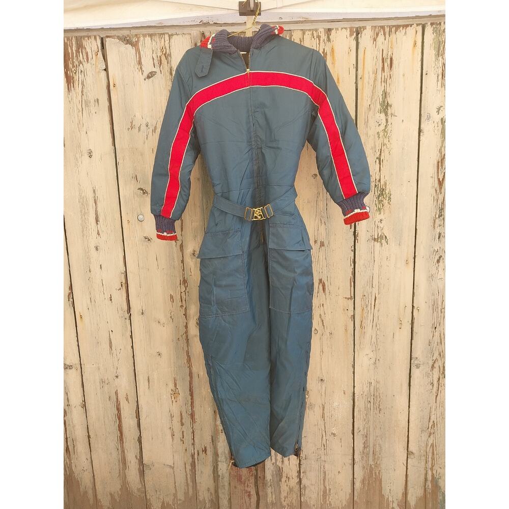 VTG Sears Insulated Snowmobile Snow Suit Hooded Coveralls Med 14-16 REG